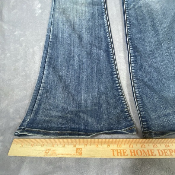 Allen B Womens Flare Jeans 10 Boot Mid rise Blue Rhinestones Boho Festival Ranch - Picture 7 of 11